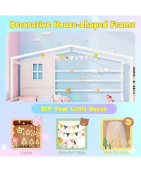 Gouun Twin Kids House Bed Frame with Safety Guardrails