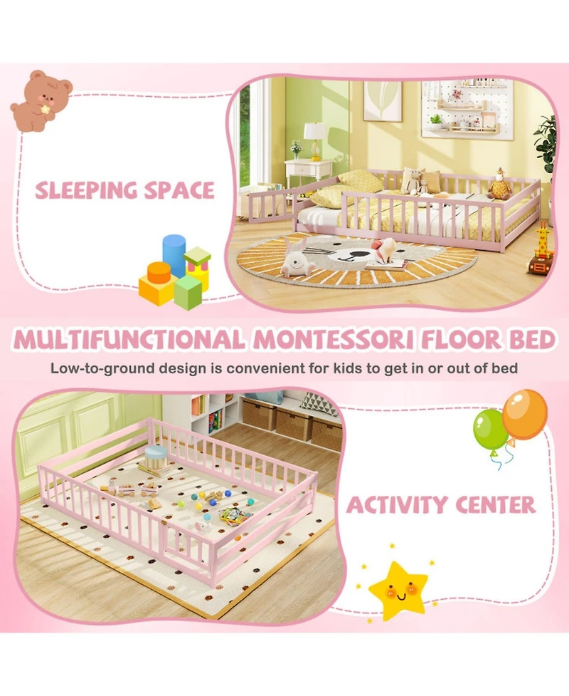 Gouun Full Kids House Bed Frame with Safety Guardrails