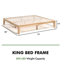 Gouun King Rubberwood Bed Frame with Headboard and Slat Support
