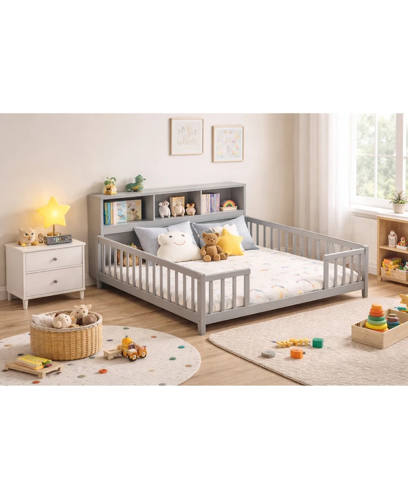 Gouun Full Montessori Floor Bed with Storage Shelves