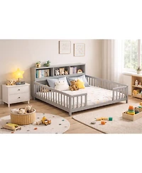 Gouun Full Montessori Floor Bed with Storage Shelves