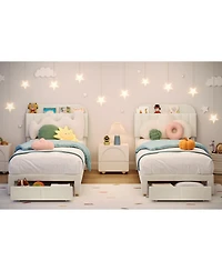 Homfan Soft Upholstered Twin Bed Frame for Kids - Storage Drawer and Bookcase Headboard