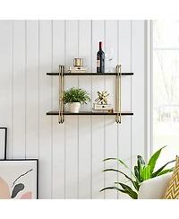Danya B Two-Tier Gold and Washed Oak Bracket Wall Shelf