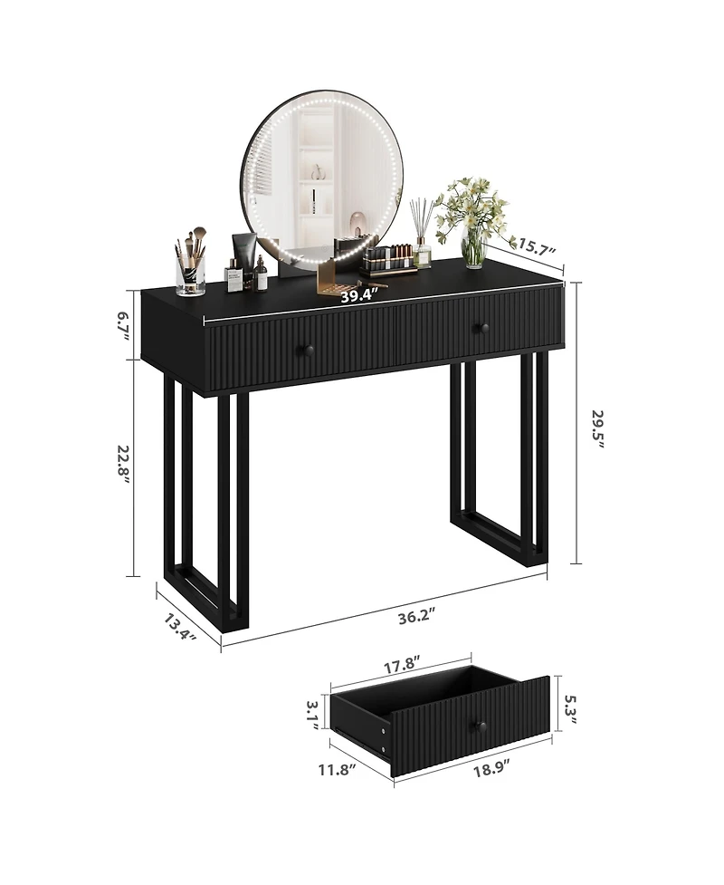 Homfan Modern Makeup Vanity Desk with Mirror and Led Lights - 3 Lighting Modes, Adjustable Brightness, 2 Storage Drawers, Sturdy Bedroom Furniture