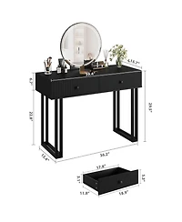 Homfan Modern Makeup Vanity Desk with Mirror and Led Lights - 3 Lighting Modes, Adjustable Brightness, 2 Storage Drawers, Sturdy Bedroom Furniture