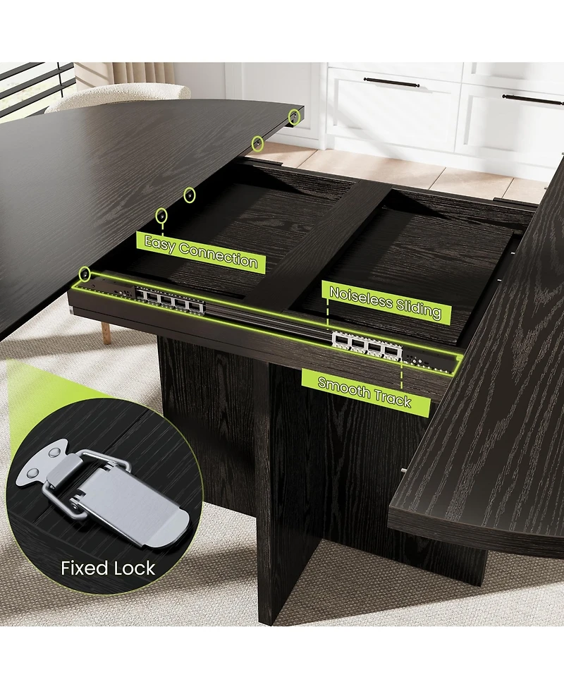 gaomon Extendable 4-8 Person Round to Oval Dining Table with Storage