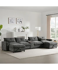 Streamdale Furniture 136" Modular Sectional Sofa with Console, Cup Holder & Usb Charger, Ottoman