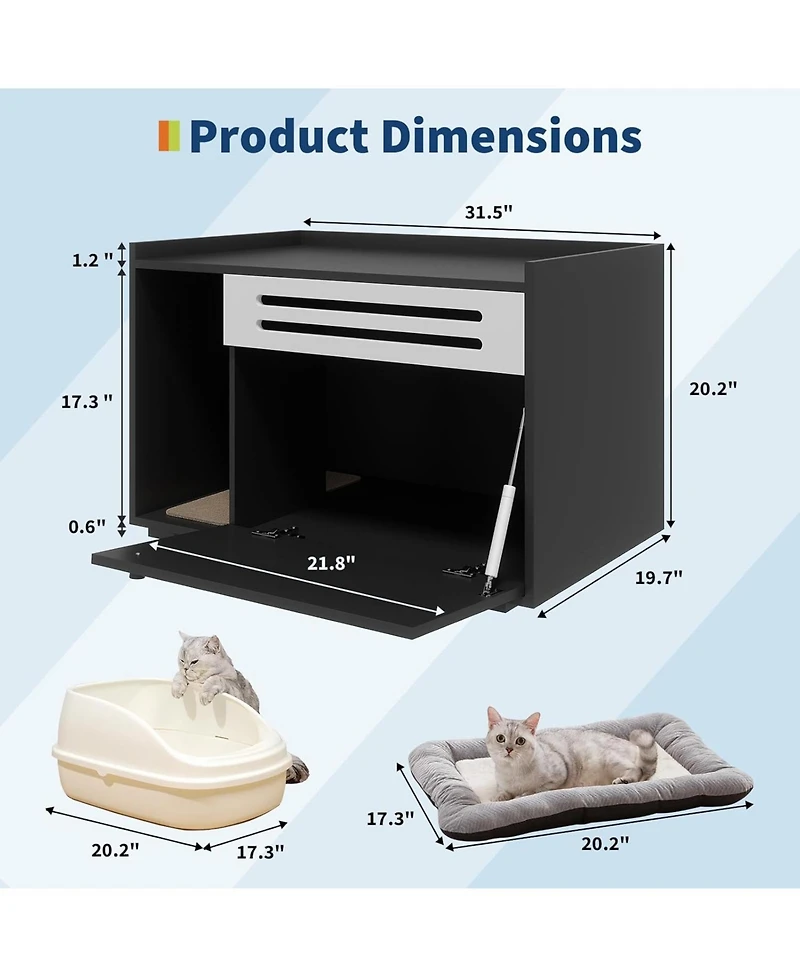 gaomon Cat Litter Box Enclosure with Ventilated Panel Hidden Litter Box Furniture with Drop Down Door, Indoor Cat House