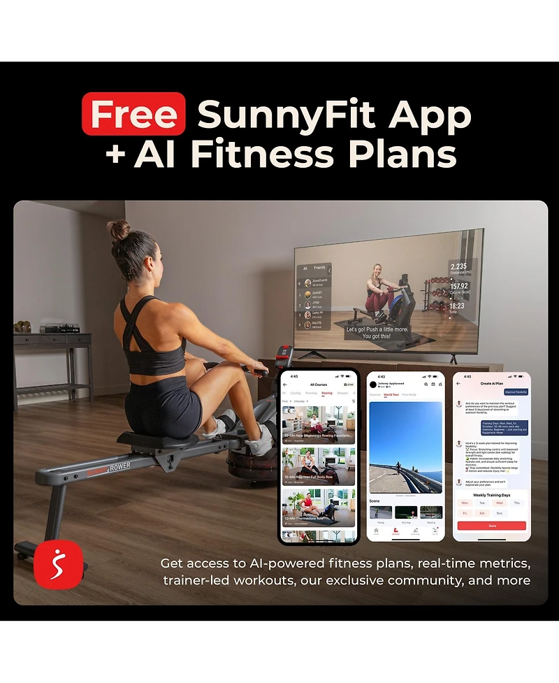 Sunny Health & Fitness Smart Water Rowing Machine