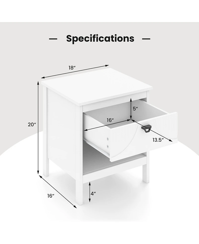 Sugift Two Tier Wooden Nightstand with Drawer and Open Storage Shelf