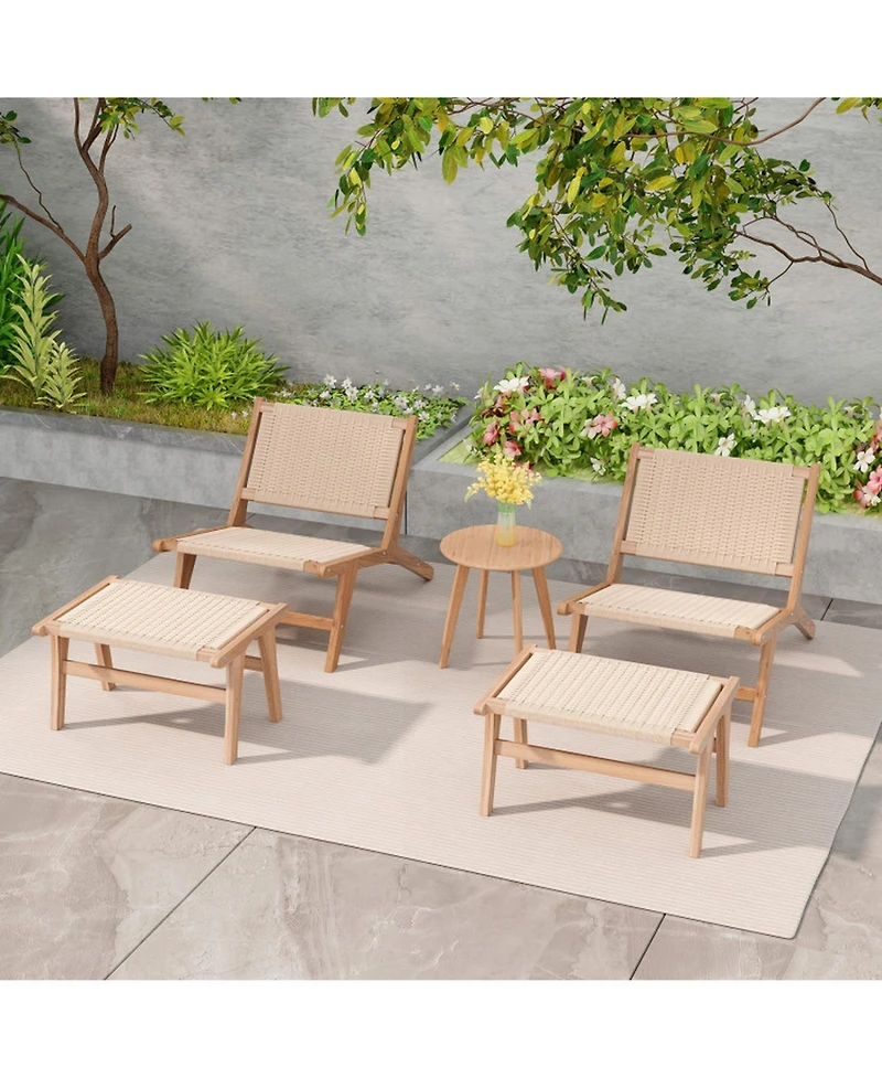 Gouun Teak Braided Rope Accent Chair and Ottoman Set