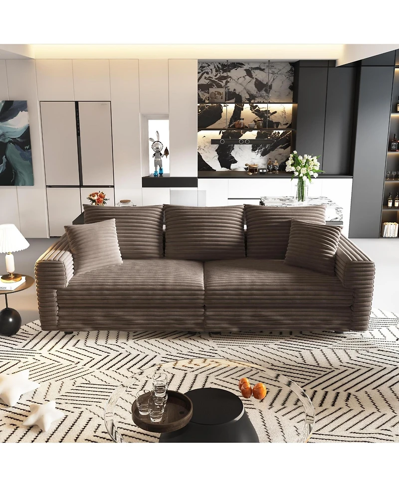 Rainsken 82.7'' Modern 3-Seat Corduroy Sofa, Convertible Deep Seat Lounge Chair, Cozy Upholstered Couch with Soft Pillows for Home Living Room