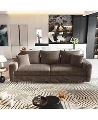 Rainsken 82.7'' Modern 3-Seat Corduroy Sofa, Convertible Deep Seat Lounge Chair, Cozy Upholstered Couch with Soft Pillows for Home Living Room