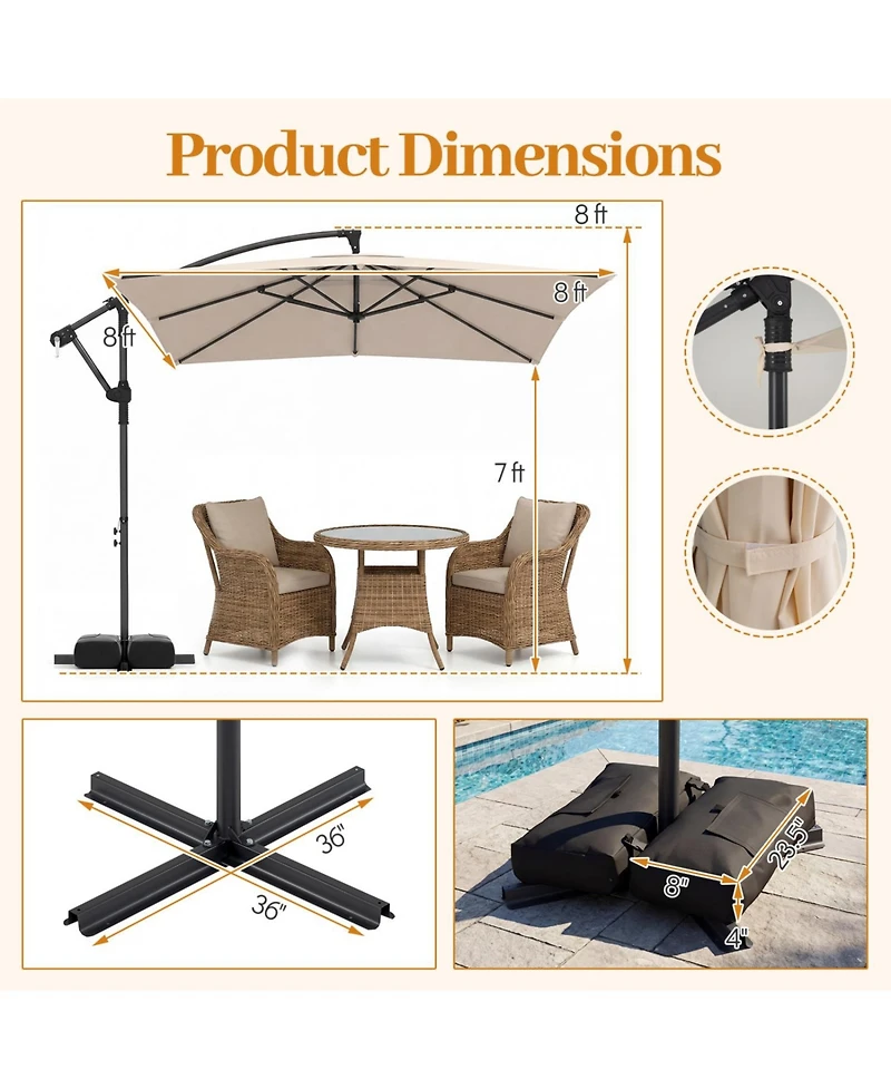 Slickblue Solar-Powered Offset Hanging Umbrella with 40 Led Lights for Patio