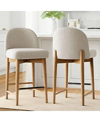 Maison Boucle Upholstered Linen Counter Stools Set of 2 for Kitchen Island