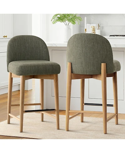 Maison Boucle Upholstered Linen Counter Stools Set of 2 for Kitchen Island