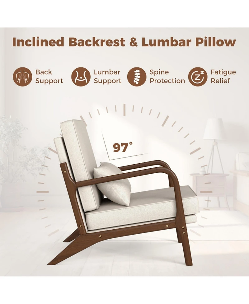 Gouun Modern Accent Chair with Rubber Wood Armrests and Removable Lumbar Pillow