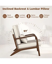 Gouun Modern Accent Chair with Rubber Wood Armrests and Removable Lumbar Pillow
