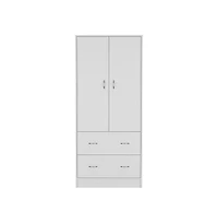 Flynama Edie Armoire White Bedroom Storage Organizer with Clothing Rod Upper Shelf and Lower Drawer