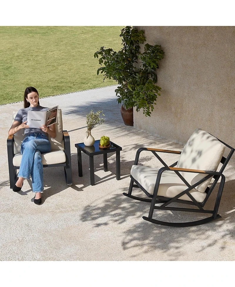 Tribesigns Outdoor Rocking Chair Set, 3PCS Bistro Set with Thick Cushion, Waterproof Patio Chairs Table