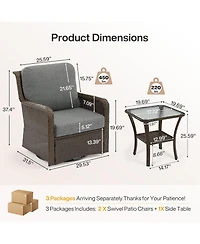Tribesigns Outdoor Wicker Swivel Chairs, 3-Piece Outdoor Patio Furniture Set, Patio Bistro Sets with Tempered Glass Side Table