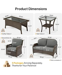 Tribesigns 5-Piece Outdoor Wicker Patio Furniture Set with 2 Swivel Chairs, 1 Loveseat and 2 Tables, Rattan Conversation Set with Cushions