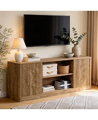 Tribesigns Tv Stand, Farmhouse Entertainment Center for TVs, Fluted Media Console with Open Storage and Side Cabinets