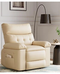 gaomon Swivel Rocking Recliner Chair, Oversized Pu Leather Reclining Nursery Rockers with Heat and Massage, Rocker Recliner Chair with Pull Handle