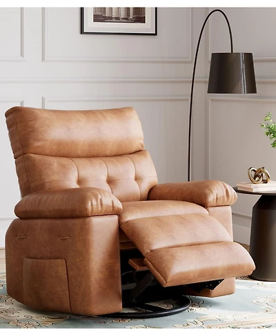 gaomon Swivel Rocking Recliner Chair, Oversized Pu Leather Reclining Nursery Rockers with Heat and Massage, Rocker Chair Pull Handle