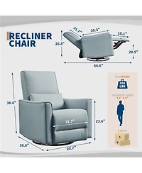 gaomon 360degree(s) Swivel Rocking Recliner Chair, Manual Fabric Glider with Lumbar Support, Padded Armrests, Footrest, Living Room