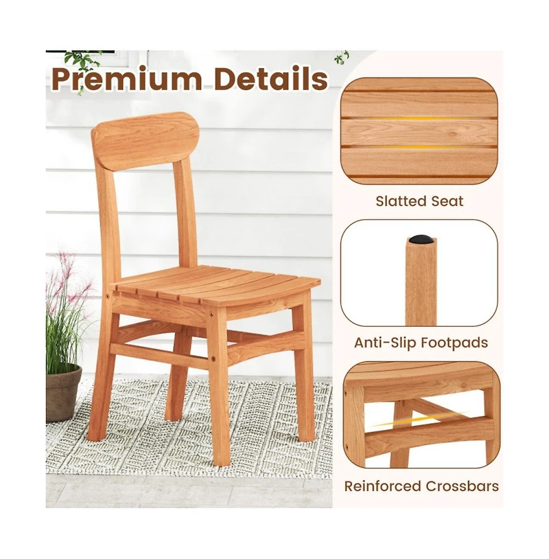 Gouun Armless Teak Wood Patio Dining Chair with Slatted Seat and Curved Backrest