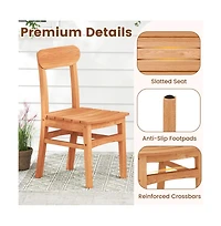 Gouun Armless Teak Wood Patio Dining Chair with Slatted Seat and Curved Backrest