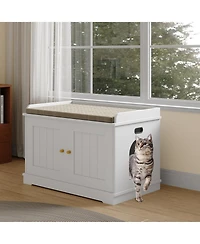 gaomon Cat Litter Box Enclosure Hidden Litter Box Cabinet with Wooden Barn Door, End Table Style Indoor Cat House Fits Most Litter Boxes