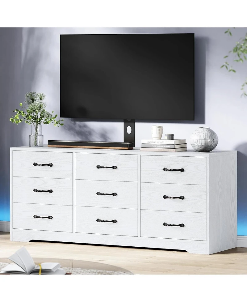 gaomon Modern Wood Tv Stand with Mount and 9 Drawers