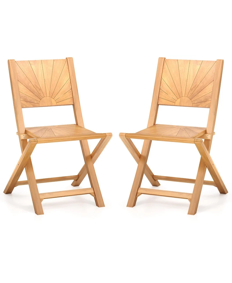 Gouun Set of 2 Folding Teak Wood Patio Chairs with 105-Degree Inclined Backrest
