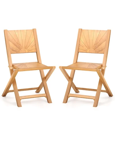 Gouun Set of 2 Folding Teak Wood Patio Chairs with 105-Degree Inclined Backrest