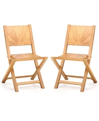 Gouun Set of 2 Folding Teak Wood Patio Chairs with 105-Degree Inclined Backrest