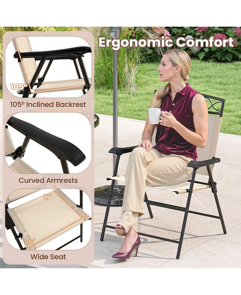 Gouun Set of 4 Folding Patio Dining Chairs with Armrests and Inclined Backrest