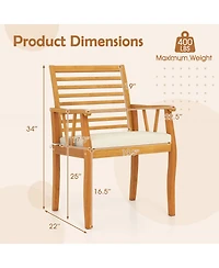 Gouun Set of 2 Acacia Wood Outdoor Dining Armchairs with Removable Cushions