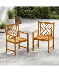 Gouun Set of 2 Acacia Wood Outdoor Dining Chairs with Cross-Pattern Backrest
