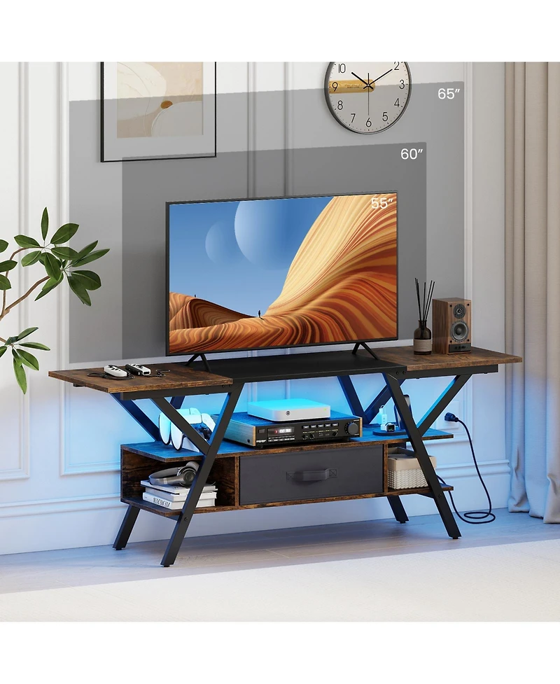 Gouun Low-Profile 55-Inch Tv Stand with Led Lights and Power Outlets