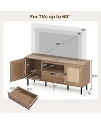 Gouun Boho 52-Inch Pe Rattan Tv Stand with Cabinets and Drawer