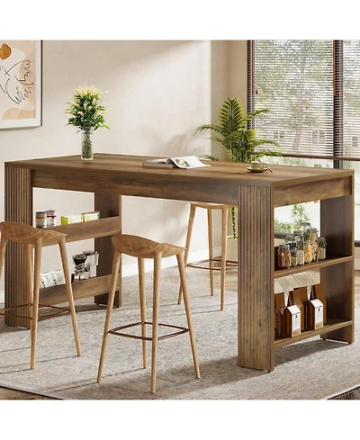 Tribesigns 63 Inch Counter Height Bar Table with Storage Shelves, Farmhouse High Top Pub Table