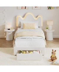 gaomon Bed Frame Lamb Velvet Cute Platform Wooden Slats Led Light Noise Free No Box Spring
