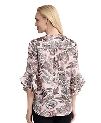 Jones New York Women's Kelly Printed Flutter-Sleeve V-Neck Polyester Blouse