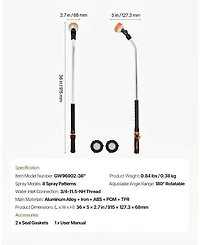 Sugift Watering Wand, 36-Inch, 8 Spray Patterns, Heavy Duty Garden Hose Nozzle