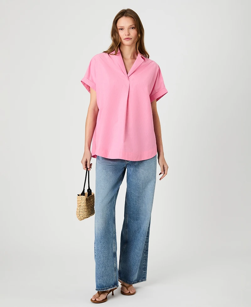 French Connection Women's Rhodes Poplin Ticking Striped Popover V-Neck Shirt