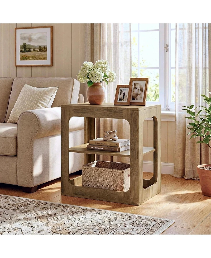 Tribesigns End Table with Storage Shelves, 3-Tier Side Table with Sturdy Base, Farmhouse Wooden Bedside Nightstand