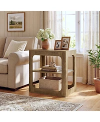 Tribesigns End Table with Storage Shelves, 3-Tier Side Table with Sturdy Base, Farmhouse Wooden Bedside Nightstand