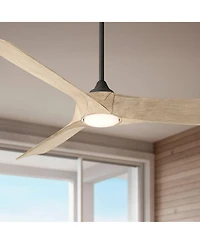 Casa Vieja 54" Kona Wind Matte Black and White Oak Led Ceiling Fan